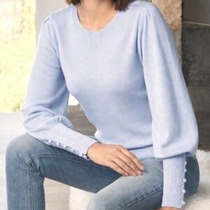 Boston Proper Powder Baby Blue 100% Luxurious Cashmere Button Cuff Sweater M